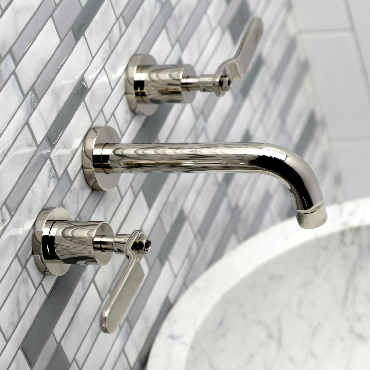 Kingston Sona KS8126KL - Whitaker Double-Handle 3-Hole Wall Mount Bathroom Faucet, Polished Nickel — thumbnail 3